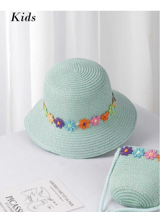 Kid's Woven Sun Hat W/ Flowers Kid's Woven Sun Hat W/ Flowers